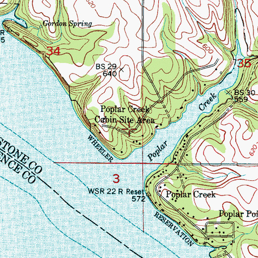 Topographic Map of Poplar Creek Cabin Site Area, AL