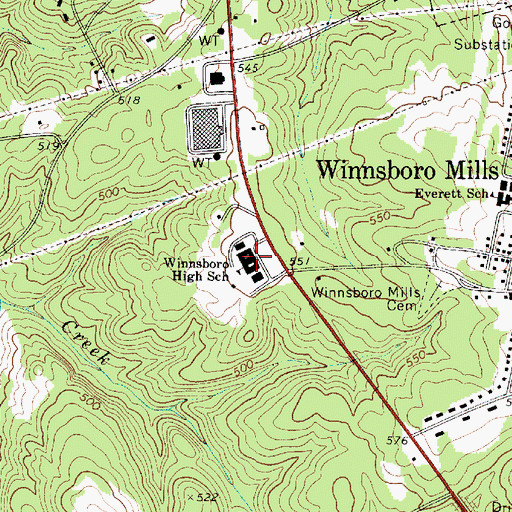 Topographic Map of Winnsboro High School, SC