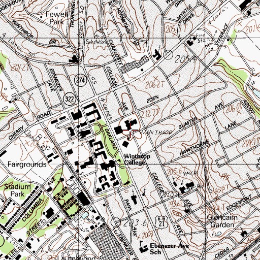 Topographic Map of Winthrop College, SC