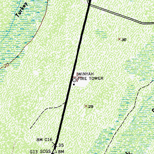 Topographic Map of Winyah Fire Tower, SC