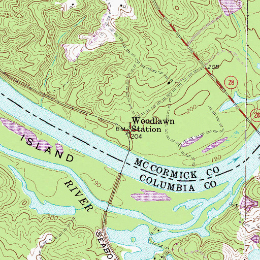 Topographic Map of Woodlawn Station, SC