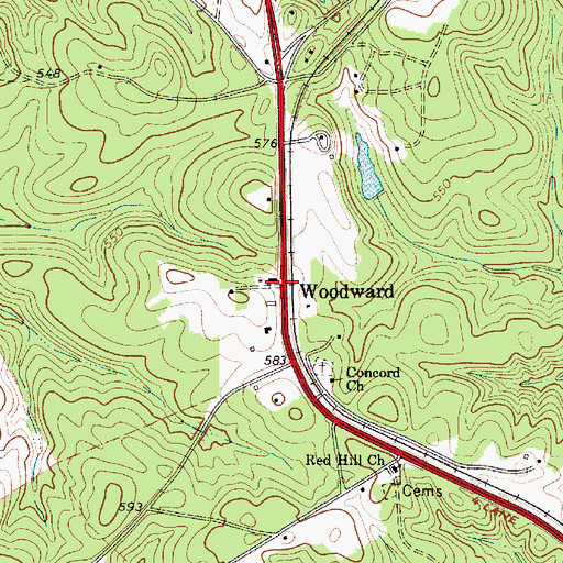 Topographic Map of Woodward, SC