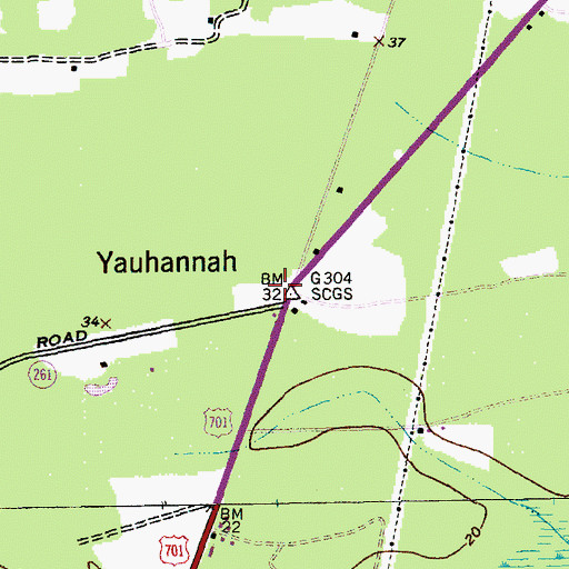 Topographic Map of Yauhannah, SC