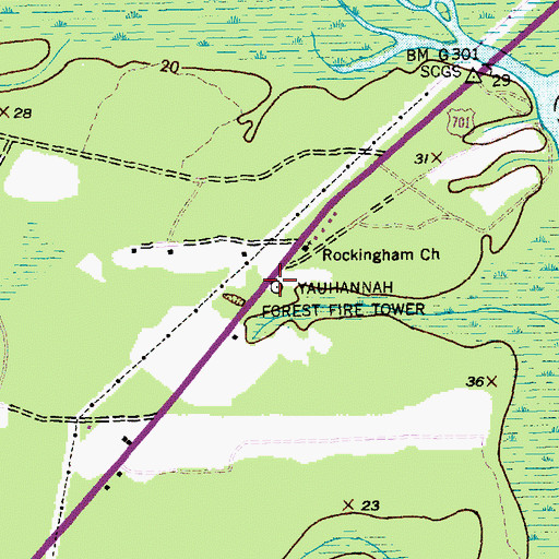 Topographic Map of Yauhannah Forest Fire Tower, SC