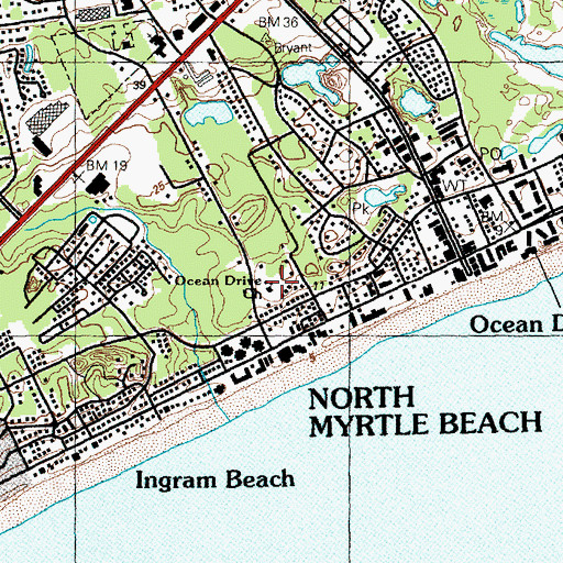 Topographic Map of Ocean Drive Church, SC