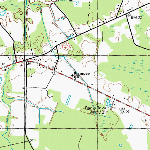 Topographic Map of Wampee Church, SC
