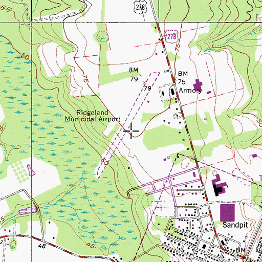 Topographic Map of Rigleand-Claude Dean Airport, SC