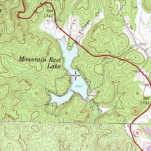 Topographic Map of Mountain Rest Lake, SC