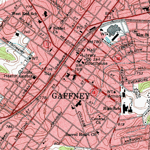 Topographic Map of Buford Street United Methodist Church, SC