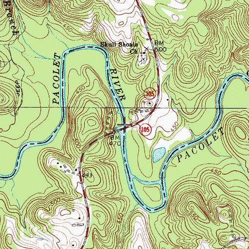 Topographic Map of Skull Shoals, SC