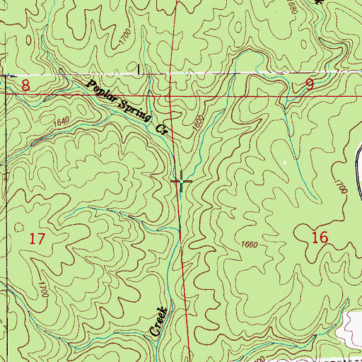 Topographic Map of Poplar Spring Creek, AL
