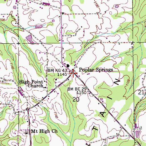 Topographic Map of Poplar Springs, AL
