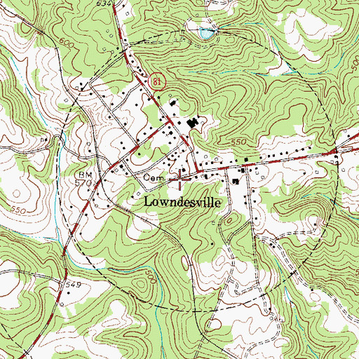 Topographic Map of Lowndesville High School (historical), SC