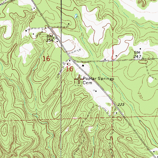 Topographic Map of Poplar Springs Cemetery, AL
