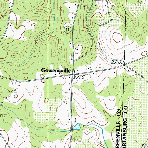 Topographic Map of Gowensville, SC