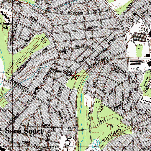 Topographic Map of Sans Souci Elementary School, SC