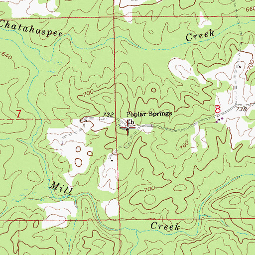 Topographic Map of Poplar Springs Church, AL