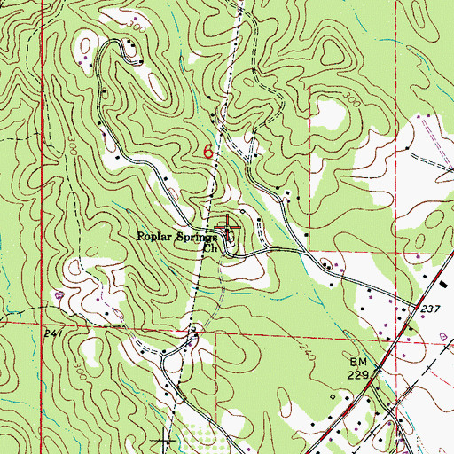 Topographic Map of Poplar Springs Church, AL