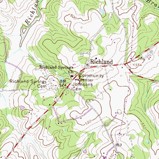 Topographic Map of Richland Springs Community House, SC