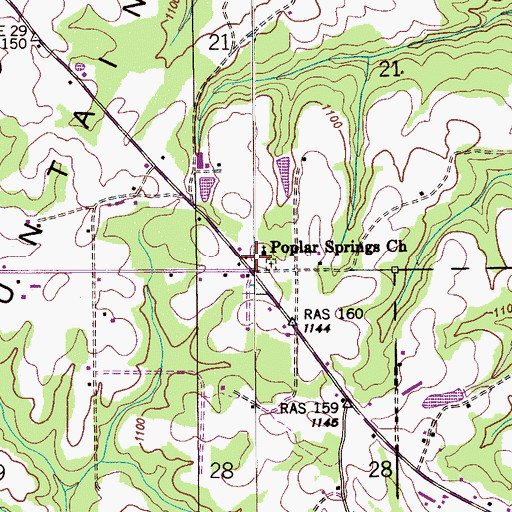 Topographic Map of Poplar Springs Church, AL