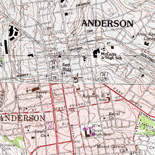 Topographic Map of Saint Johns United Methodist Church, SC