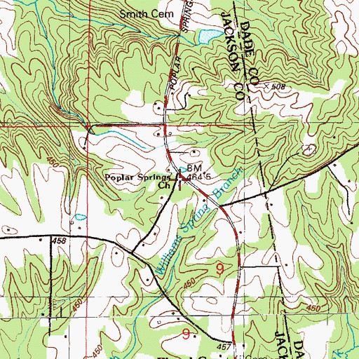 Topographic Map of Poplar Springs Church, AL