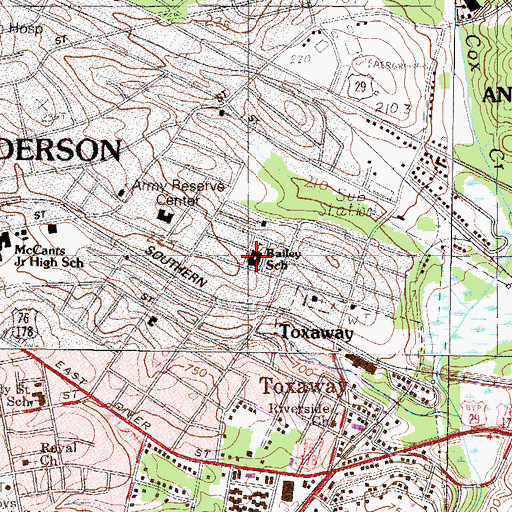 Topographic Map of Bailey School, SC