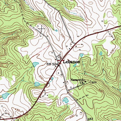 Topographic Map of Lebanon Presbyterian Church, SC