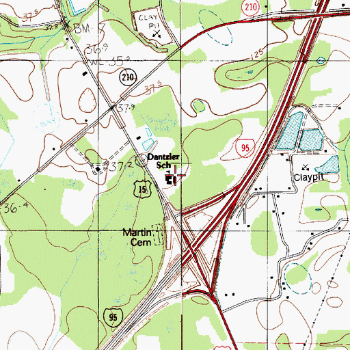 Topographic Map of Dantzler Middle School, SC