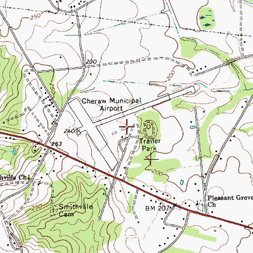 Topographic Map of Cheraw Municipal Airport Lynch Bellinger Field, SC