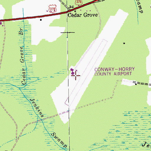 Topographic Map of Conway-Horry County Airport, SC