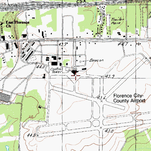 Topographic Map of Florence Regional Airport, SC