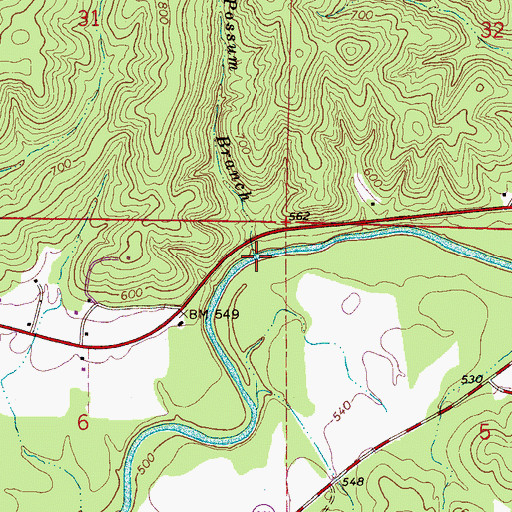 Topographic Map of Possum Branch, AL