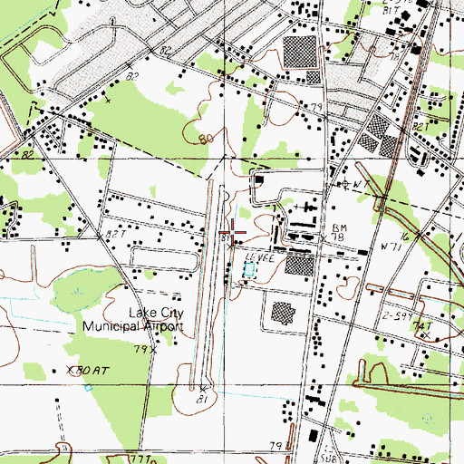 Topographic Map of Lake City Municipal Airport CJ Evans Field, SC