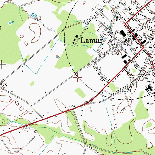 Topographic Map of Lamar Airport, SC