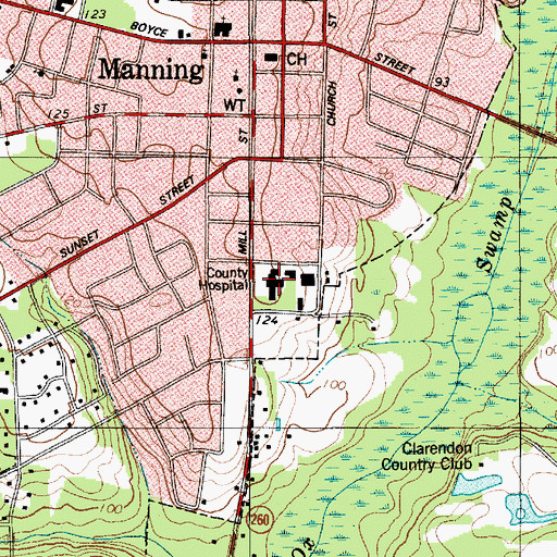 Topographic Map of Clarendon Memorial Hospital Heliport, SC