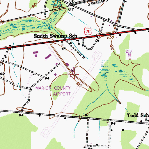 Topographic Map of Marion County Airport, SC