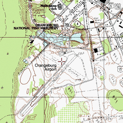 Topographic Map of Orangeburg Municipal Airport, SC