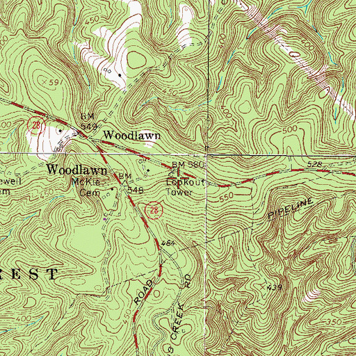 Topographic Map of Woodlawn Lookout Tower, SC
