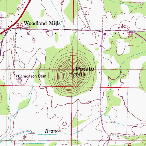 Topographic Map of Potato Hill, AL