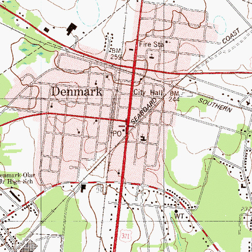 Topographic Map of Denmark Post Office, SC