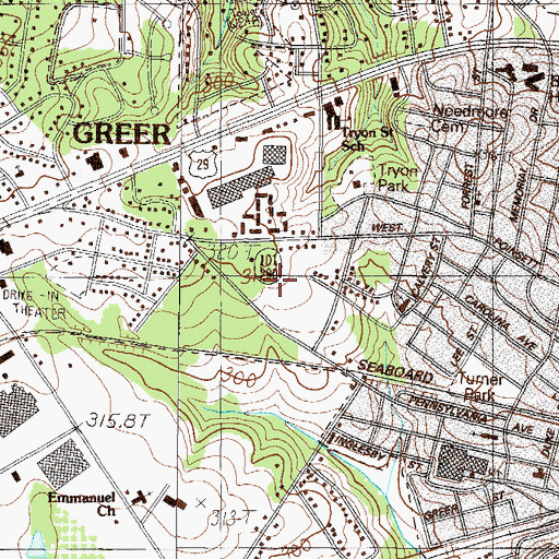 Topographic Map of Greer Post Office, SC