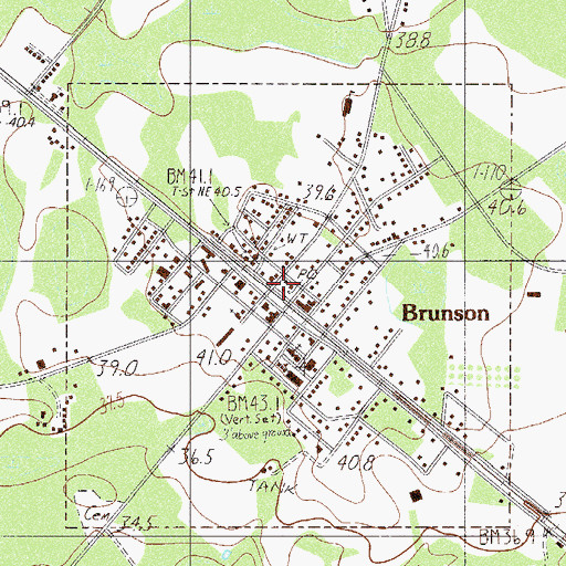 Topographic Map of Brunson Post Office, SC