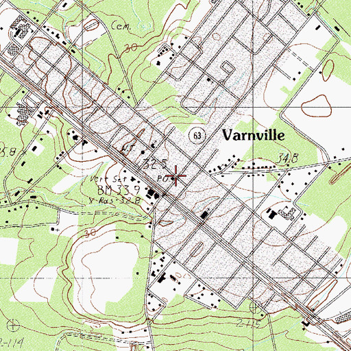 Topographic Map of Varnville Post Office, SC