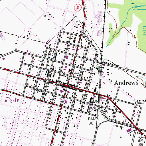 Topographic Map of Andrews Post Office, SC