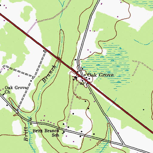 Topographic Map of Oak Grove School, SC