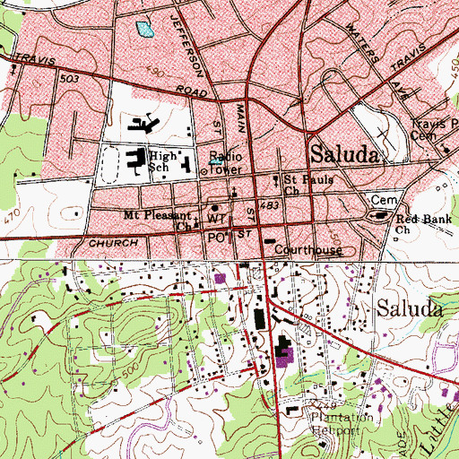 Topographic Map of Saluda Post Office, SC