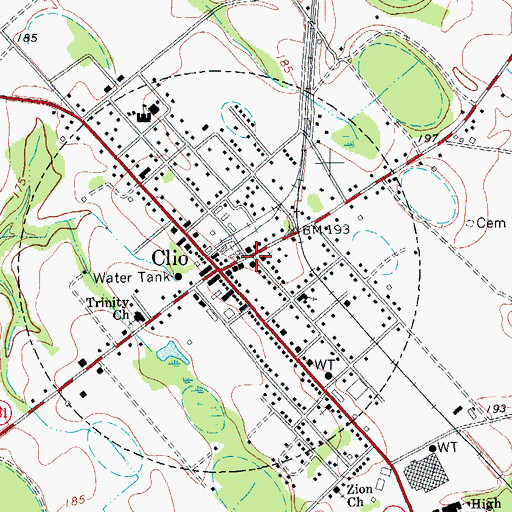 Topographic Map of Clio Post Office, SC