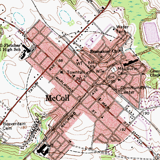 Topographic Map of McColl Post Office, SC