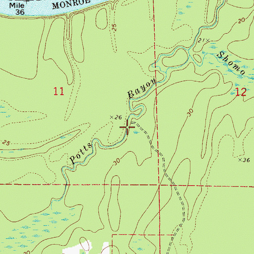 Topographic Map of Potts Bayou, AL